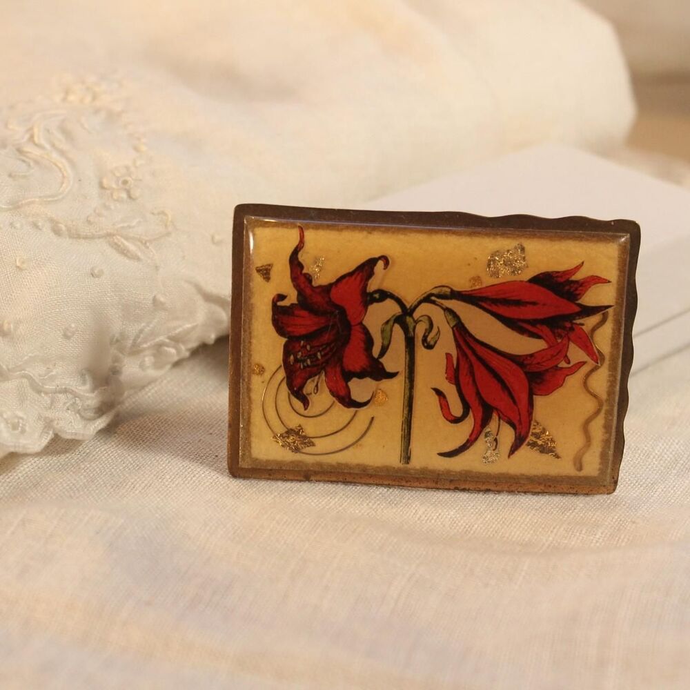 Vintage Enamel Amaryllis Flower Brooch Pin KMR signed